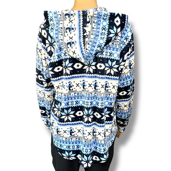 No Boundaries Womens Fleece Hoodie Hooded Sweatshirt Winter Theme Blue Large - Picture 3 of 9